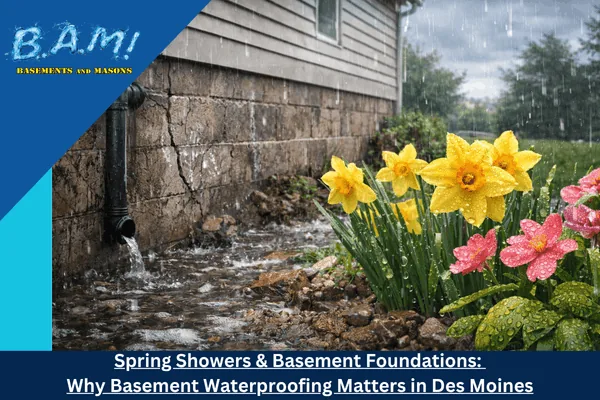 Basement waterproofing project in spring — Des Moines Iowa home by BAM Basements & Masons