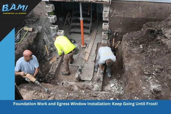 Foundation work and egress window install before frost — BAM Basements & Masons, Des Moines Iowa