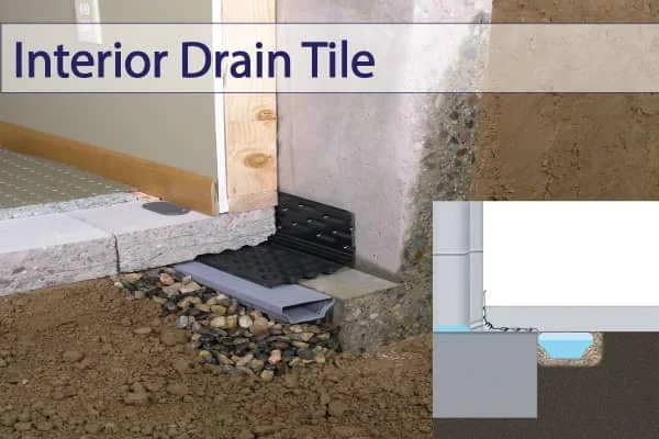 Interior drain tile waterproofing system installed by BAM Basements & Masons in Des Moines, Iowa