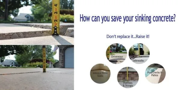 Sinking concrete driveway leveled with polyfoam injection — BAM Basements & Masons Iowa